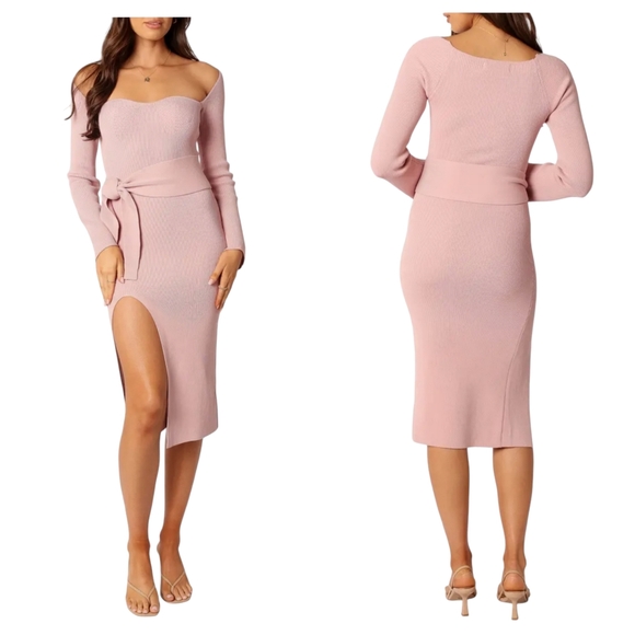 Petal & Pup Dresses & Skirts - NWT Petal & Pup Aquerelle Sweetheart Neck Long Sleeve Sweater Dress in Rose